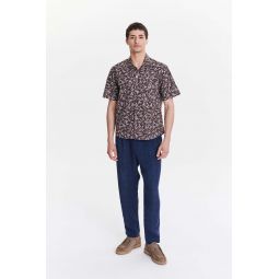 Italian Cotton Short Sleeve Camp Collar Shirt - Brown/Off White Floral Print