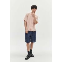 Soft Portuguese Lyocell Short Sleeve Camp Collar Shirt - Peach/Pink Stripe