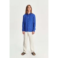 Double Sided Italian Linen Feel Good Shirt - Cobalt Blue/Taupe