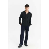 Long Sleeve Polo Linen Jersey Shirt - Finest Black