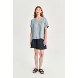 Double Sided Italian Fatigue Linen and Cotton Relaxed Top - Blue/Green