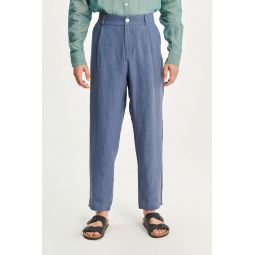 Fine Sustainable Belgian Linen Genuine Trousers - Police Blue