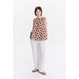 A Shape in an Early 60s Printed Fine Italian Linen Top - Brown