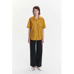Short Sleeve Relaxed Camp Collar Shirt - Yellow/Sepia Brown Abstract Print