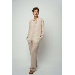 Superb Italian Traceable Linen Long Sleeve Oversized Boxy Collar Shirt - Tonal Pink/Beige Stripes