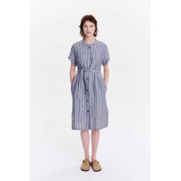 Italian Linen by Monti Dress - Purple Blue/White Striped