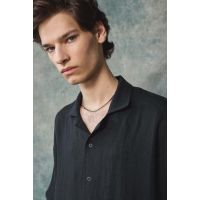 Slim Linen Camp Collar Shirt - Black