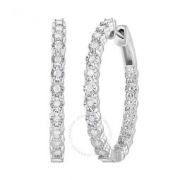 Diamond Muse 0.25 cttw White Gold Over Sterling Silver Inside Out Diamond Hoop Earrings for Women