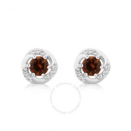 Created Citrine and White Sapphire Gemstone Sterling Silver Six Prong Stud Earrings for Women