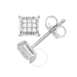 Diamond Muse 0.10 cttw Sterling Silver Square Cluster Diamond Stud Earrings for Women