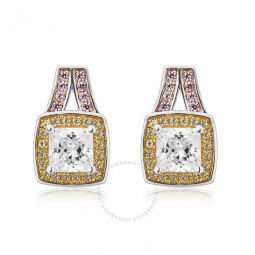 2.75 Carat T.W. Created Pink, Yellow & White Cubic Zirconia Square shape Earrings in Sterling Silver