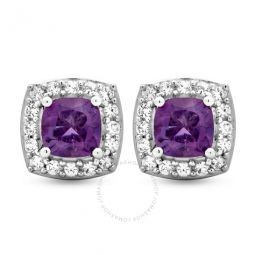 Amethyst and Created White Sapphire Sterling Silver Earrings