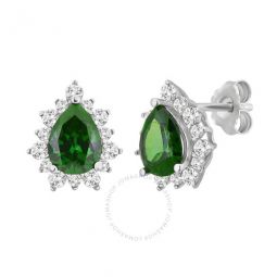 4.00 Carat T.W. Created Green Emerald and White Sapphire Pear stud Earrings in Sterling Silver