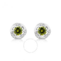 Created Peridot and White Sapphire Gemstone Sterling Silver Six Prong Stud Earrings for Women