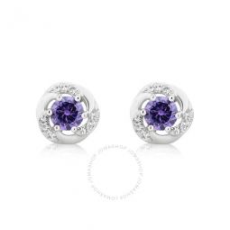 Created Amethyst and White Sapphire Gemstone Sterling Silver Six Prong Stud Earrings for Women