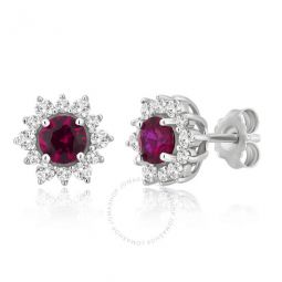 2.25 Carat T.W. Created Ruby and White Sapphire Sterling Silver Flower Earrings