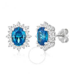 5.44 Carat T.W. Swiss Blue CZ and White Sapphire White Flower Womens Earrings in Sterling Silver
