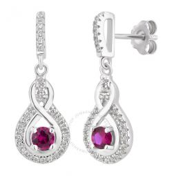 1.25 Carat T.W. Created Ruby and White Sapphire Halo Womens Drop-Dangling Earring in Sterling Silver