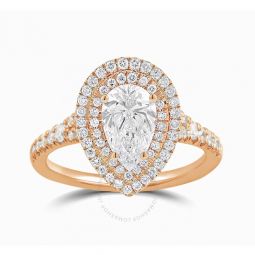 0.88 cttw Rose Gold Plated Over Sterling Silver Pear Shape Swarovski Double Halo Diamond Engagement Ring