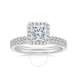 3.00 cttw Square Swarovski Diamond Plated Halo Bridal Set in Sterling Silver
