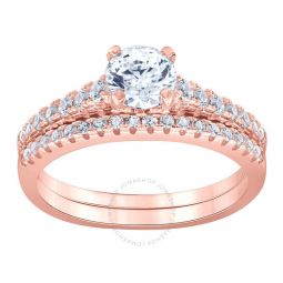 2.25 cttw Rose Gold Plated Over Sterling Silver Round Swarovski Diamond Solitaire Bridal Set