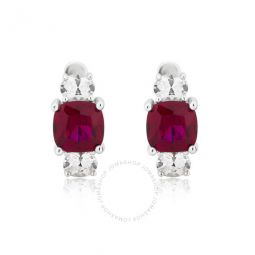 Created Ruby and White Sapphire Gemstone Sterling Silver Hoop Earrings for Women
