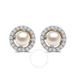 Pearl and White Sapphire Birthstone Womens Earring in Sterling Silver