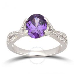 1.90 cttw Created Amethyst and White Sapphire Womens Twisted Shank Engagement Ring in Sterling Silver