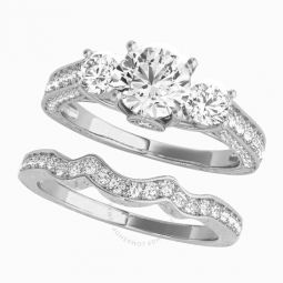 2.88 cttw Three Stone Round Swarovski Diamond Bridal Set in Sterling Silver