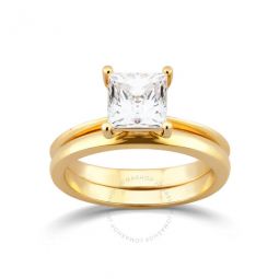 1.50 cttw Yellow Gold Plated Over Sterling Silver Princess Cut Square Swarovski Diamond Womens Bridal Set