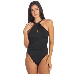 Dolfin Womens Aquashape Solid Contemporary Front Keyhole One Piece Swimsuit