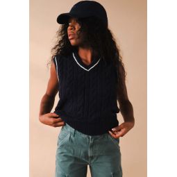 CABLE V NECK SWEATER VEST - French Navy