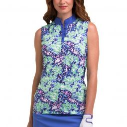 EPNY Womens Sleeveless Mock Floral Blur Print Golf Top