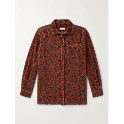 Cutaway-Collar Floral-Print Cotton-Corduroy Shirt