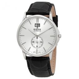 Les Bemonts Silver Dial Black Leather Mens Watch