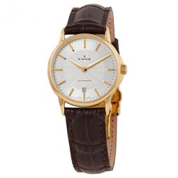 Les Bemonts White Dial Brown Leather Ladies Watch