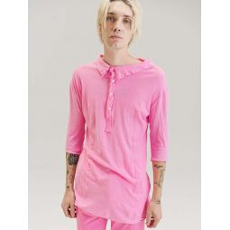Cotton Dyed 3/4 Sleeve Polo Shirt - Pink