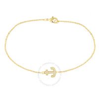 Womens 18K Yellow Gold Plated CZ Simulated Diamond Anchor Pendant Bracelet