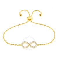 Womens 18K Yellow Gold Plated CZ Simulated Diamond Adjustable Bolo Infinity Pendant Bracelet