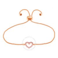 Womens Rose Gold Plated Pink CZ Simulated Diamond Adjustable Bolo Heart Pendant Bracelet