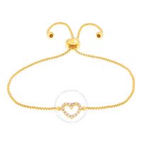 Womens 18K Yellow Gold Plated CZ Simulated Diamond Adjustable Bolo Heart Pendant Bracelet