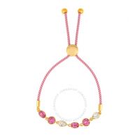 Womens 18K Yellow Gold Plated Pink and White Swarovski Crystal Adjustable Bolo Pink Rope Bracelet