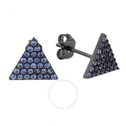 Womens 18K Black Gold Plated Blue CZ Simulated Diamond Pave Triangle Stud Earrings