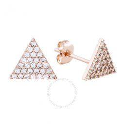 Womens 18K Rose Gold Plated CZ Simulated Diamond Pave Triangle Stud Earrings