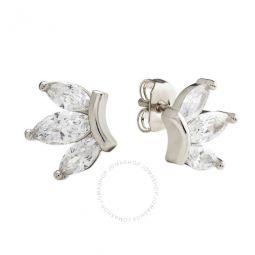 Womens 18K White Gold Plated CZ Simulated Diamond Lotus Stud Earrings