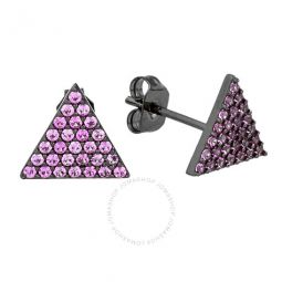 Womens 18K Black Gold Plated Pink CZ Simulated Diamond Pave Triangle Stud Earrings