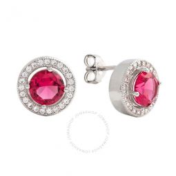 Womens 18K White Gold Plated Red CZ Simulated Diamond Classic Halo Stud Earrings