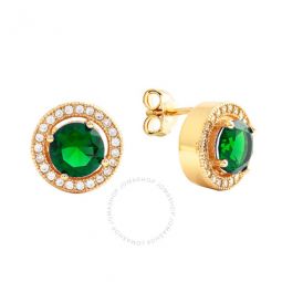 Womens 18K Yellow Gold Plated Green CZ Simulated Diamond Classic Halo Stud Earrings