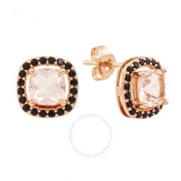 Womens 18K Rose Gold Plated Pink and Black CZ Simulated Cushion Diamond Halo Stud Earrings