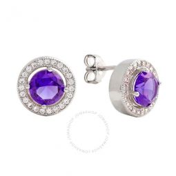 Womens 18K White Gold Plated Purple CZ Simulated Diamond Classic Halo Stud Earrings